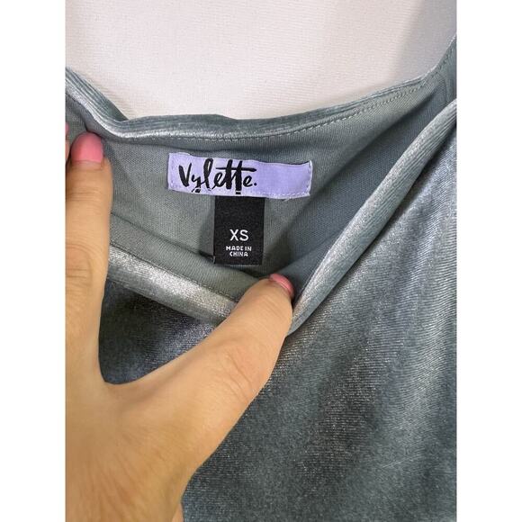 Dusty Blue Velvet Peasant Prairie Fairy Square Neck Puff Sleeved Mini Dress XS - Picture 7 of 12